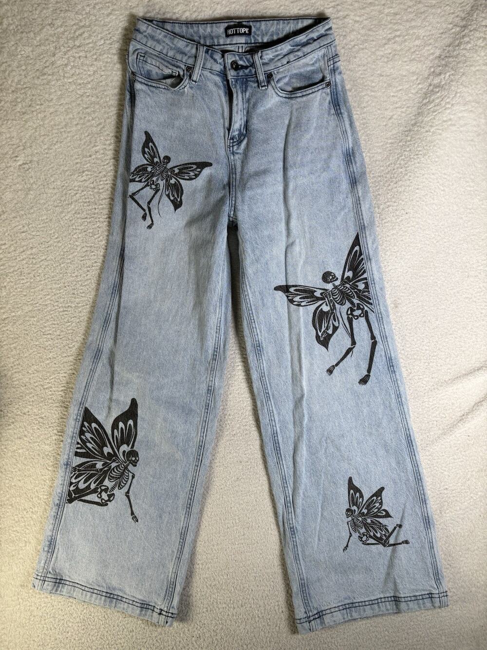 Hot Topic Jeans Womens 3 27x30 Baggy Skeleton Fairy Wide Leg Grunge Punk Skater